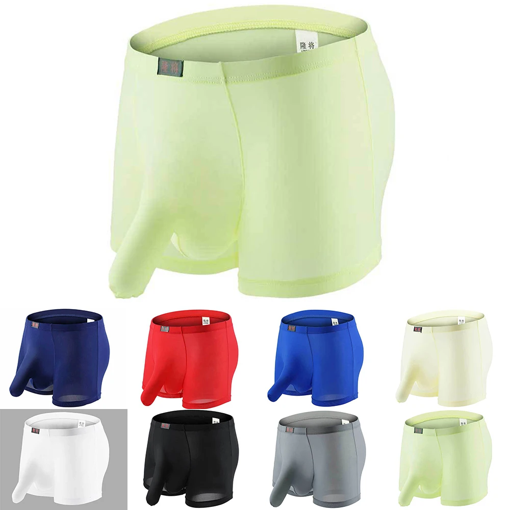 

Funny Elephant Nose Underpant Men Modal Boxer Shorts Sexy Ice Silk Breathable Seamless Underwear Open Close Sheath Panties A50