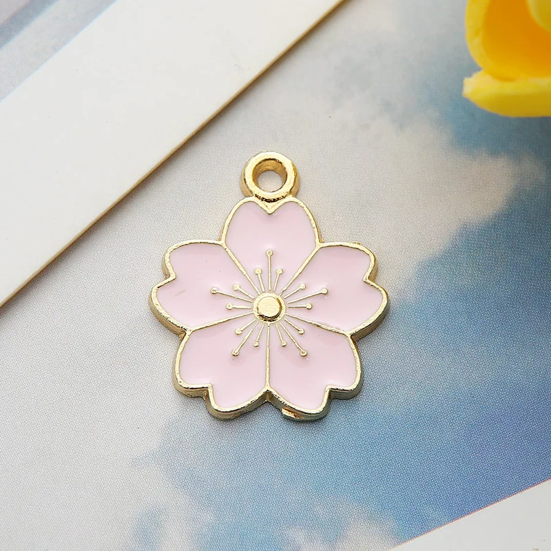 10Pcs 18x21mm Pink Red White Black Alloy Metal Drop Oil Amaryllis Charm Flower Pendant For DIY Bracelet Necklace Jewelry Making