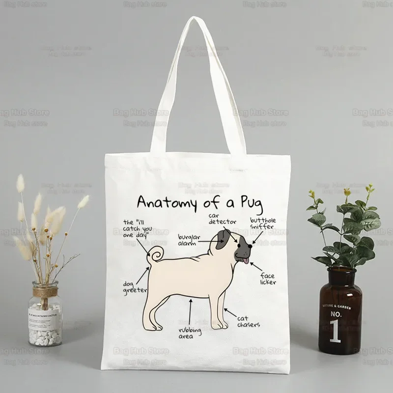 Холщовая Сумка на плечо с мультяшным принтом для собак и Мопсов смешная