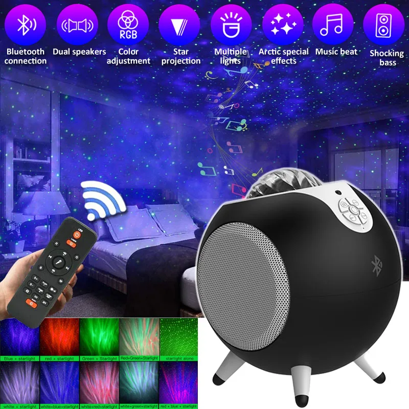 

Bluetooth стерео динамик беспроводной тяжелый бас сабвуфер LED звездное небо проектор звезда Галактика/океан волна ночник для детей