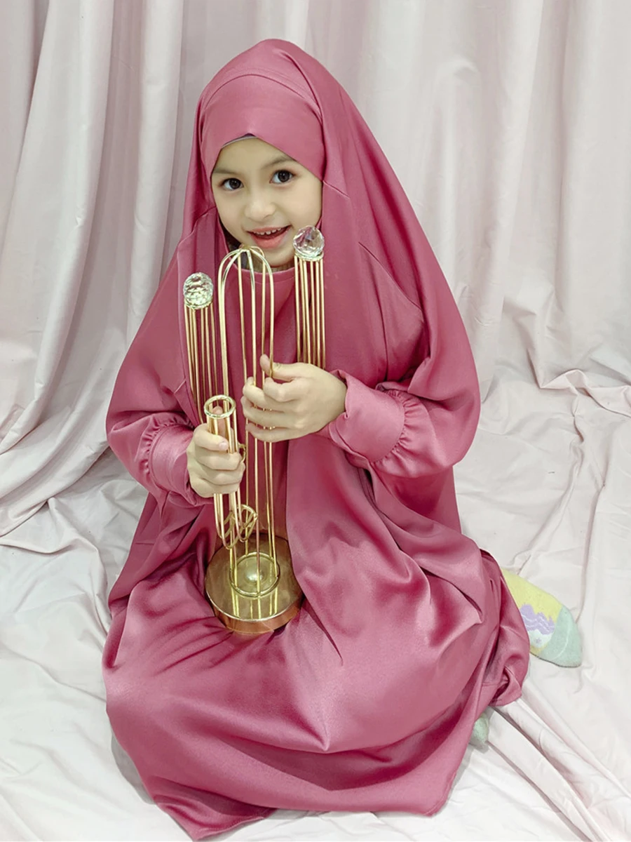 ИД детская молитвенная одежда платье для мусульманских девушек длинная химар хиджаб Турция платья абайя Исламская юбка полный комплект Об...