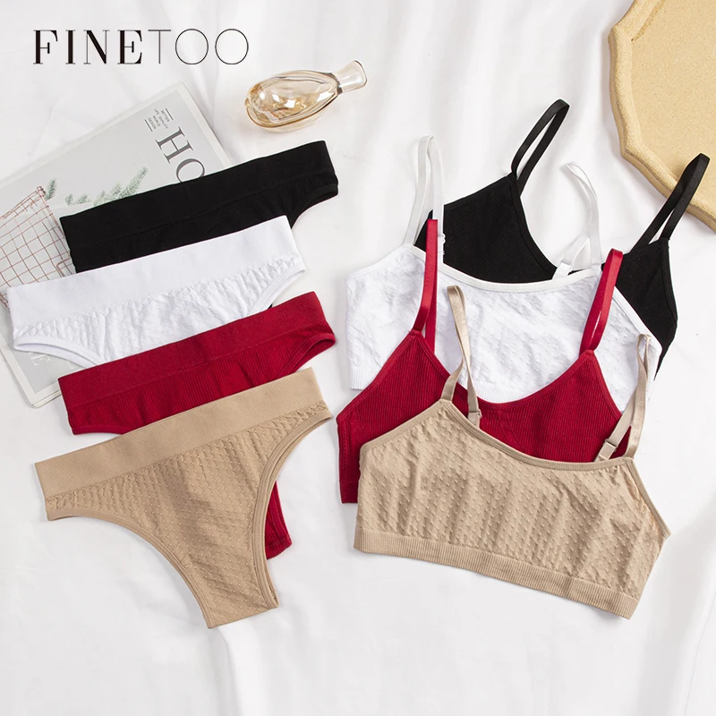 

Женский комплект с бесшовным бюстгальтером FINETOO, сексуальный женский кроп-топ, сексуальные женские топы, трусики с низкой посадкой, удобный ...
