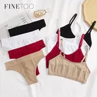 Женский комплект с бесшовным бюстгальтером FINETOO, сексуальный женский кроп-топ, сексуальные женские топы, трусики с низкой посадкой, удобный базовый комплект бюстгальтера, нижнее белье для девочек