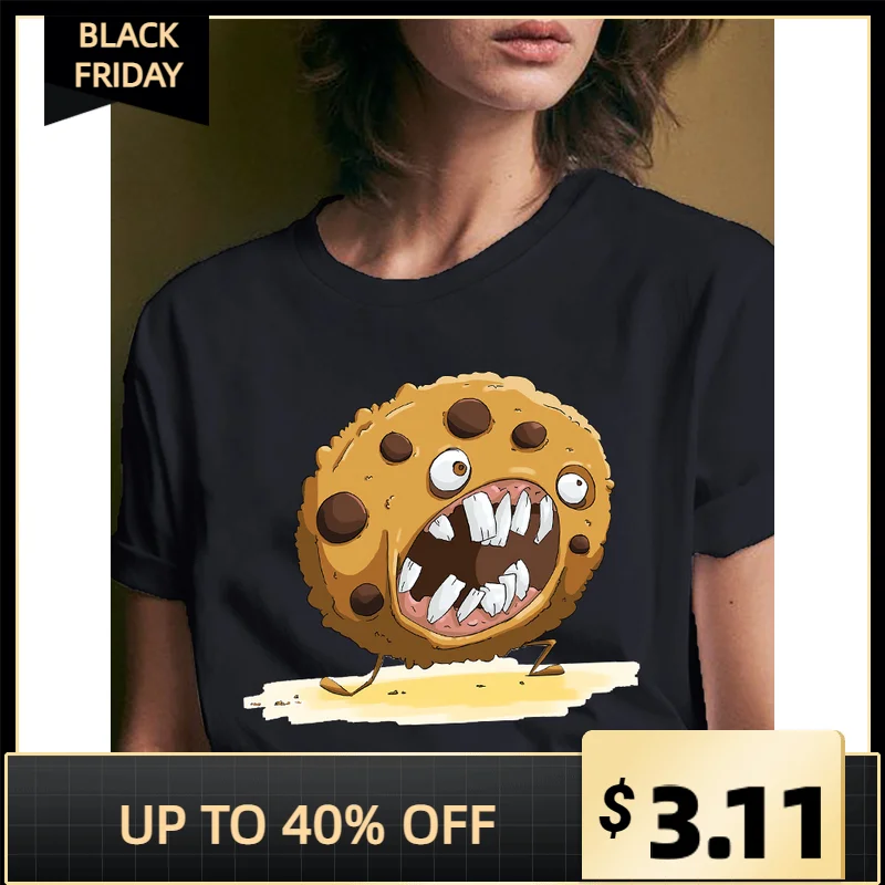 

Angry Cookies Printed Young Girls Fashion T-shirts Women's Clothing Round Neck Short Sleeves Ladies Tops Summer Tees For Woman