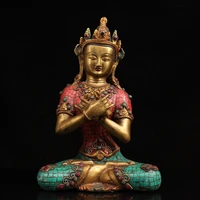 13 tibetan temple collection old bronze outline in gold painted gem vajradhara holding a vajra worship buddha town house