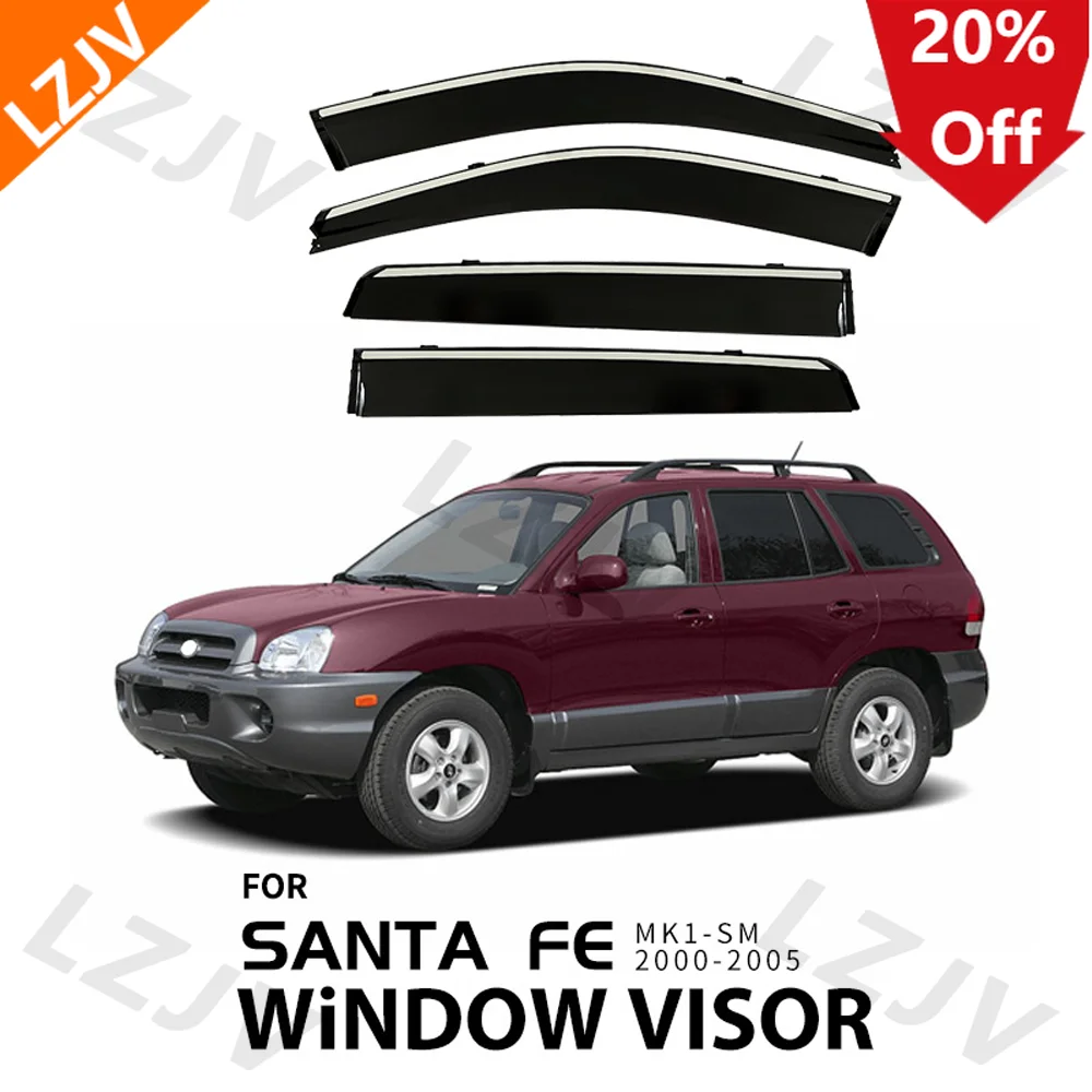 Фото Новые хромированные полоски от дождя для HYUNDAI SANTA FE SM 2000-2005, оконный козырек, ветровые дефлекторы, дверной козырек, вентиляционные шторы, вентиляционный козырек №1