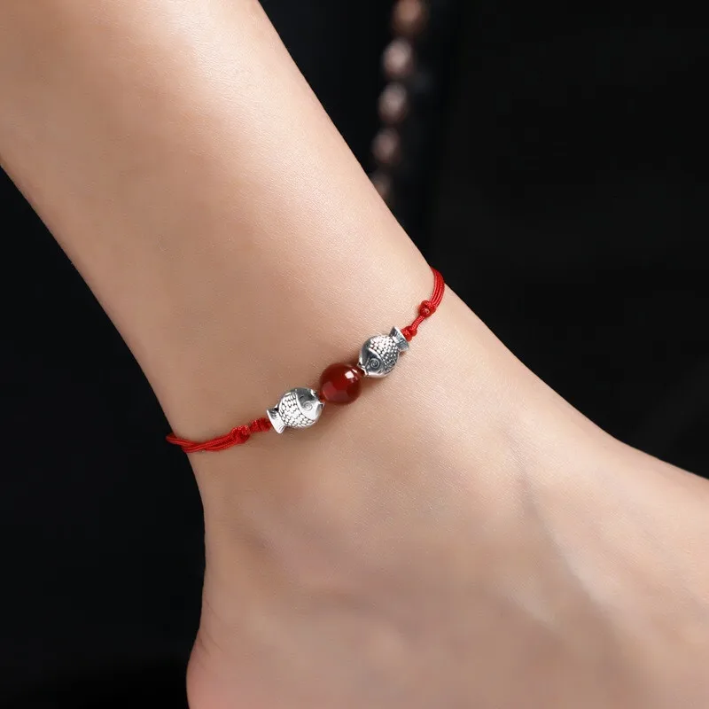 

Chinese Style Retro Fish Bell Woven Anklet For Women Men Charm Braided Red Rope Adjust Foot Chain Anklets Fashion Jewelry Gifts