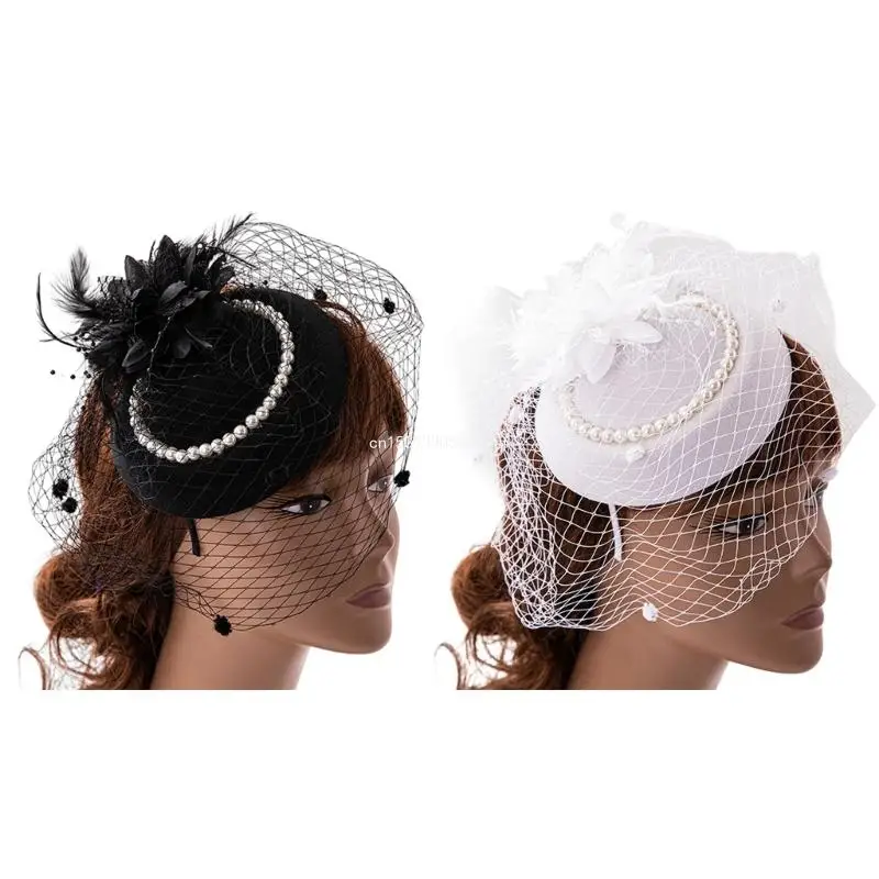 

Pillbox Hat Cocktail Tea Party Fascinator Women Fascinator Headband Veil Dropship
