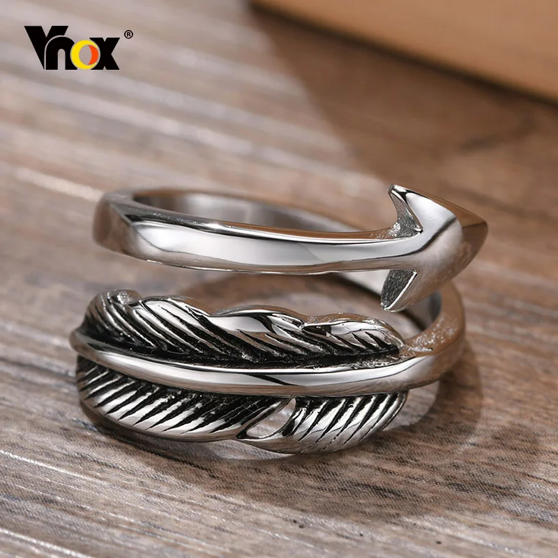 

Vnox Arrow Shaped Ring for Men, Stainless Steel Feather Finger Band, Vintage Ethinic Cool Punk Fraternal Rings