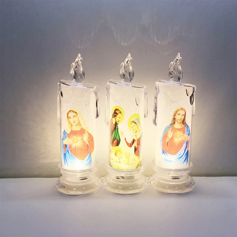 

2022 New Jesus Virgin Christ Candle Lamp Romantic Tealight Electronic Flameless LED Devotional Prayer Candles Light