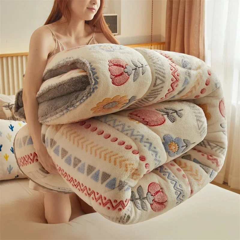 

Thickened Winter Blanket Quilt Lamb Wool Double Layer Thick Warm Blanket 150/180/200 Comforter Throw Blankets for Beds