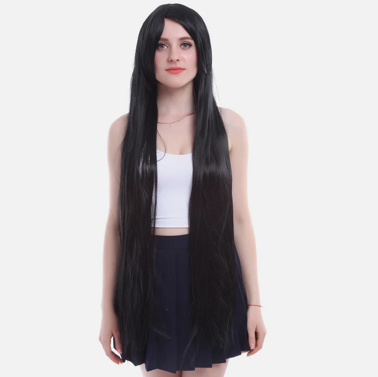 Казуто Киригая Шана Черный Косплей Полные Парики 39 дюймов Длинная Прямая Челка