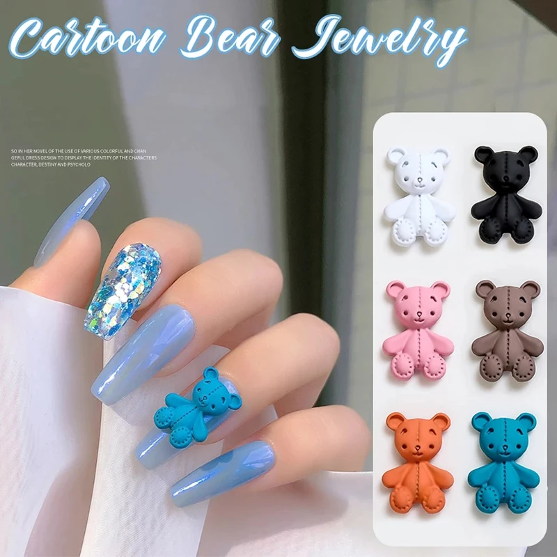 

10pcs Cute Bear DIY Nail Jewelry Nail Charms Ornaments Ornament 3D Nail Charms Crystal Manicure Nail Art Flat Back Bear Decor