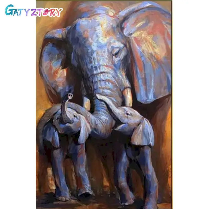 

GATYZTORY Pictures By Number Elephant Kits For Adults Handpainted DIY Paint By Number Animal Home Decoration Drawing On Canvas