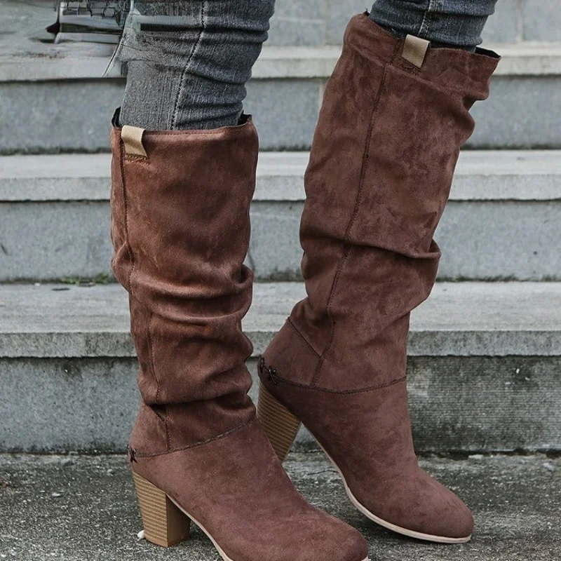 

2022 Autumn and Winter Women's Boots New Fashion Pleated Knee-high Comfortable Loose High Heels Women's Boots Shoes Rubber