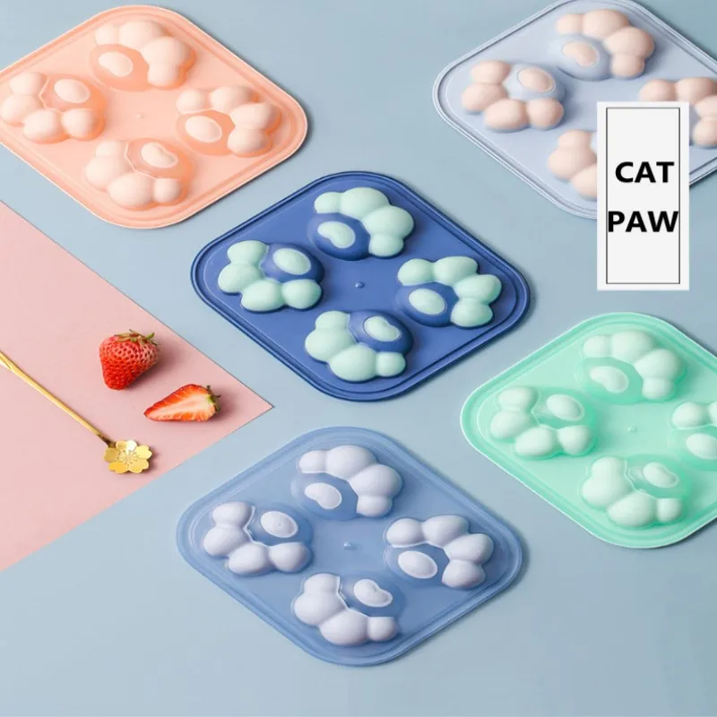 

4 Grid Cartoon Cat Claw Silicone Ice Tray Mold Frozen Box Chocolate Candy Biscuit Jelly Making Set Cake Decor Soap Candle Mould