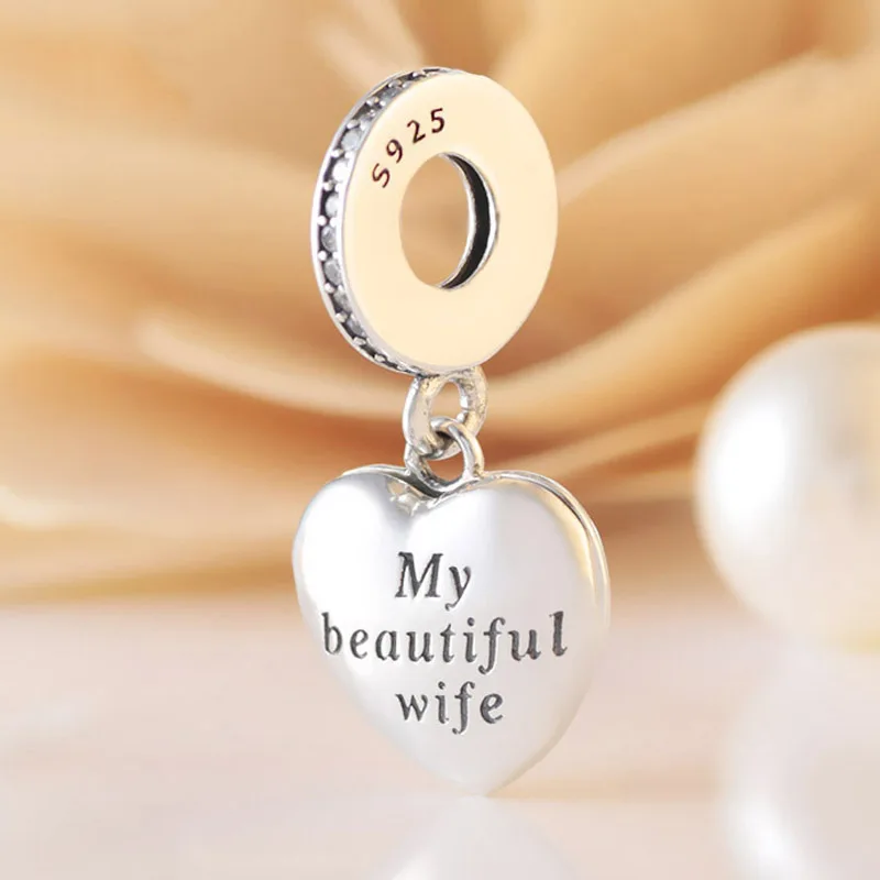

Top Quality S925 Sterling Silver Bead My Beautiful Wife Dangle Charm Fit Women Bracelet Bangle DIY Jewelry Gift