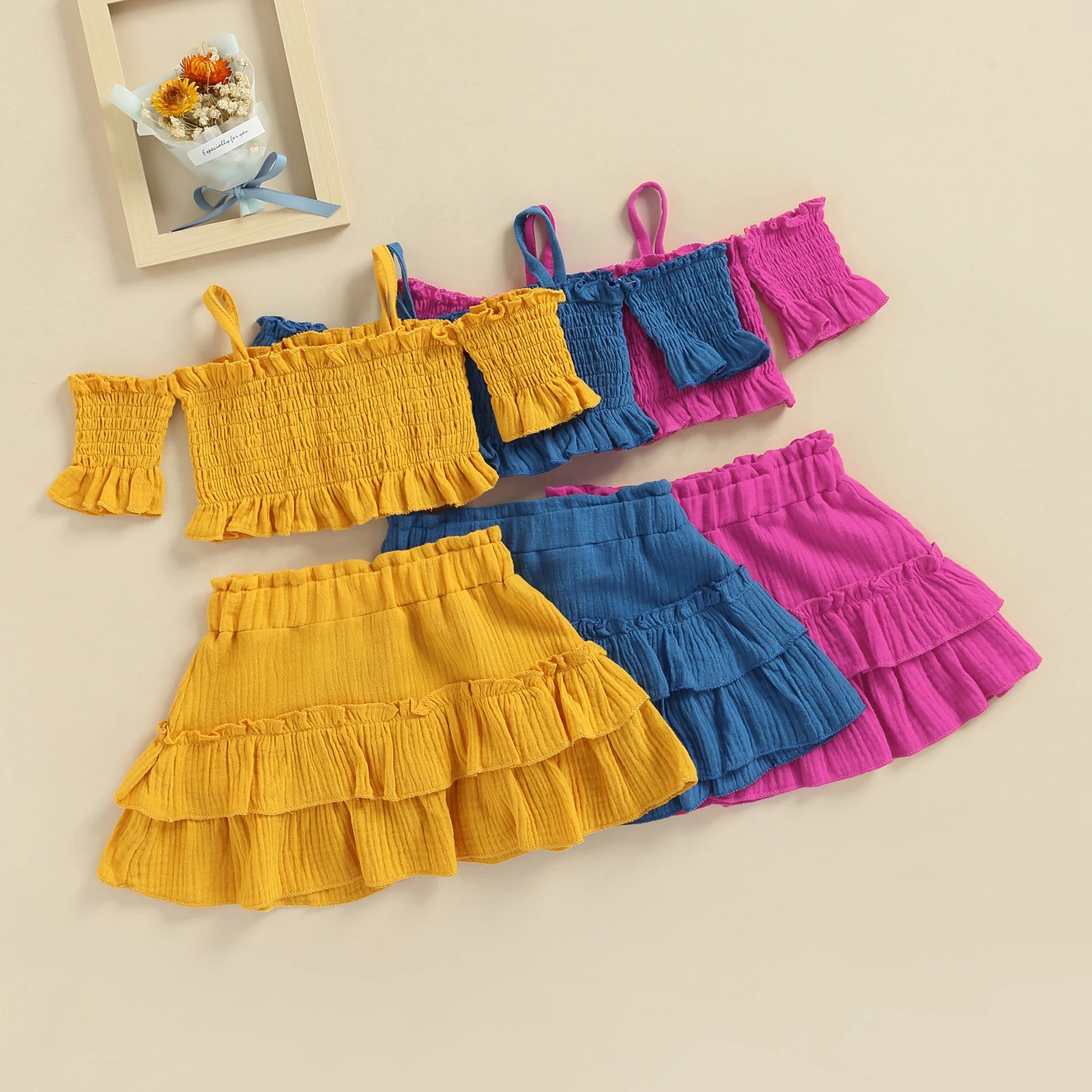 Комплект из двух предметов для маленьких девочек однотонный топ - Цена: 