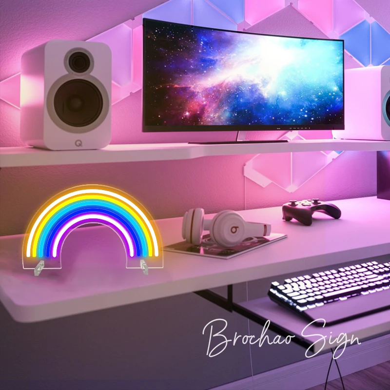 Радужный неоновый светильник с облаком ning светодиодный питанием от USB в виде Луны