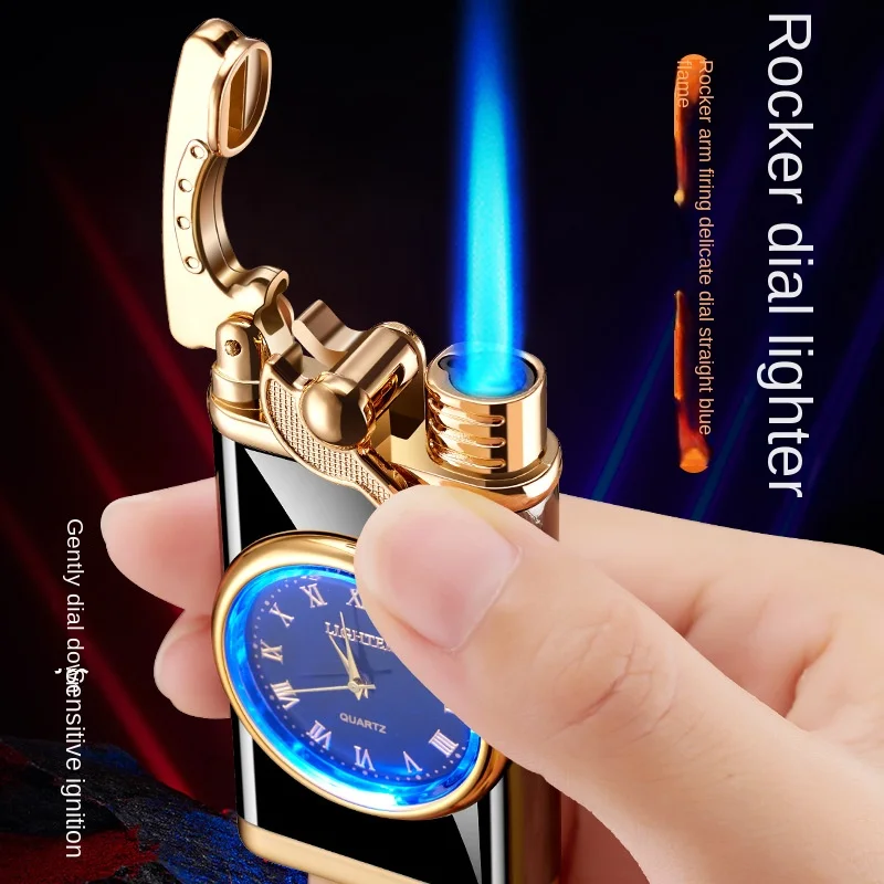 

New Rocker Arm Watch Metal Unusual Gas Lighters Jet Butane Torch Lighter Windproof Cigarette Cigar Lighter Gadgets for Men
