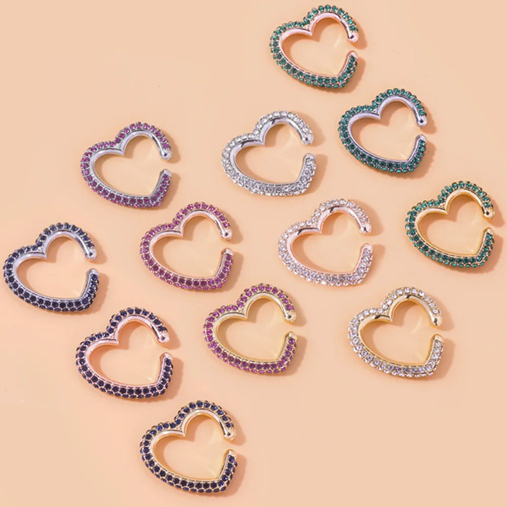 

1Pcs Punk Style Rainbow Heart Shape Star Clip Earrings Rhinestone Fashion Colorful Ear Jewelry Temperament Ear Ring 2022