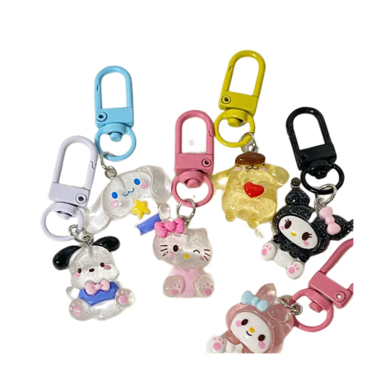 

Hello Kitty Family Cinnamoroll Pompom Purin Kuromi My melody Cartoon Creative Fine Flash Keychain Bag Pendant Cute Accessories