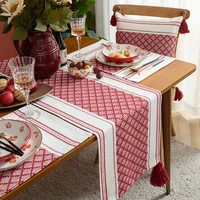 ins woven table flag household cotton thread thickened tassel jacquard dining table table flag thick home kitchen decoration