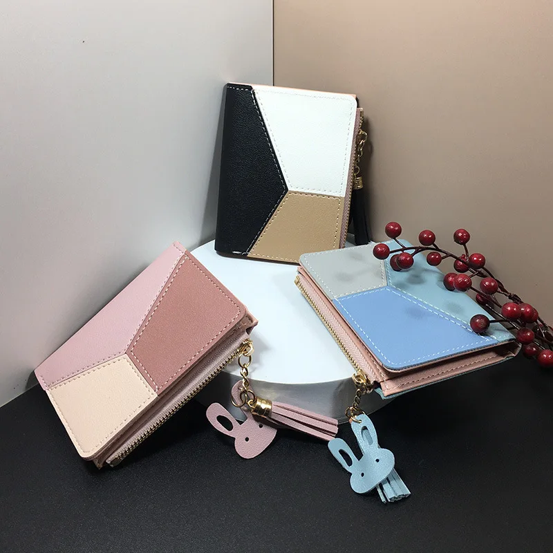 

Модный короткий женский кошелек, цветной кошелек на молнии, милый модный кошелек с бахромой и подвеской, сумка для карт