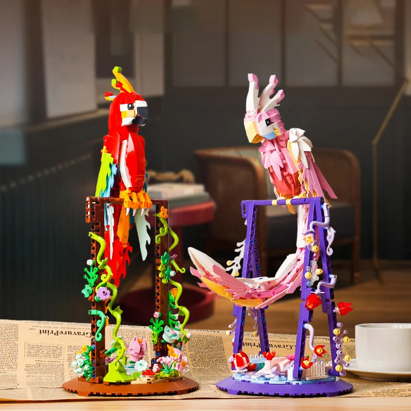 Новая Креативная идея поворотная модель попугаев строительные блоки собранные