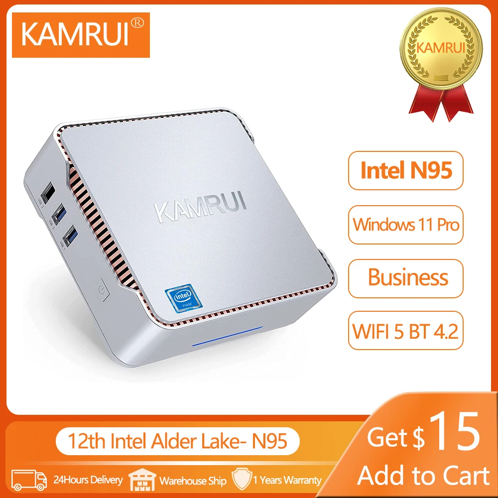 Мини-ПК KAMRUI GK3V Plus игровой, Windows 11 Pro Intel 12th Alder Lake N95 DR4 16 ГБ 512 ГБ WIFI5 ,Bluetooth 4,2 VGA игровой компьютер