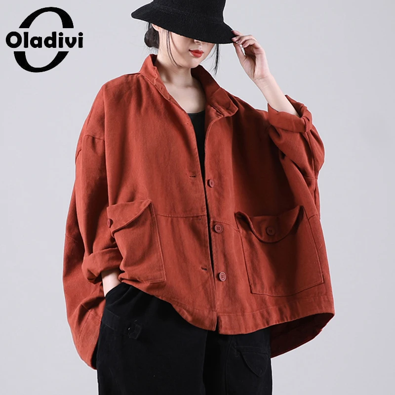 

Oladivi Oversized Women Batwing Sleeve Jackets Fashion Ladies Overcoat Casual Loose Outerwear 2022 Autumn New Coats 7372 5XL 6XL