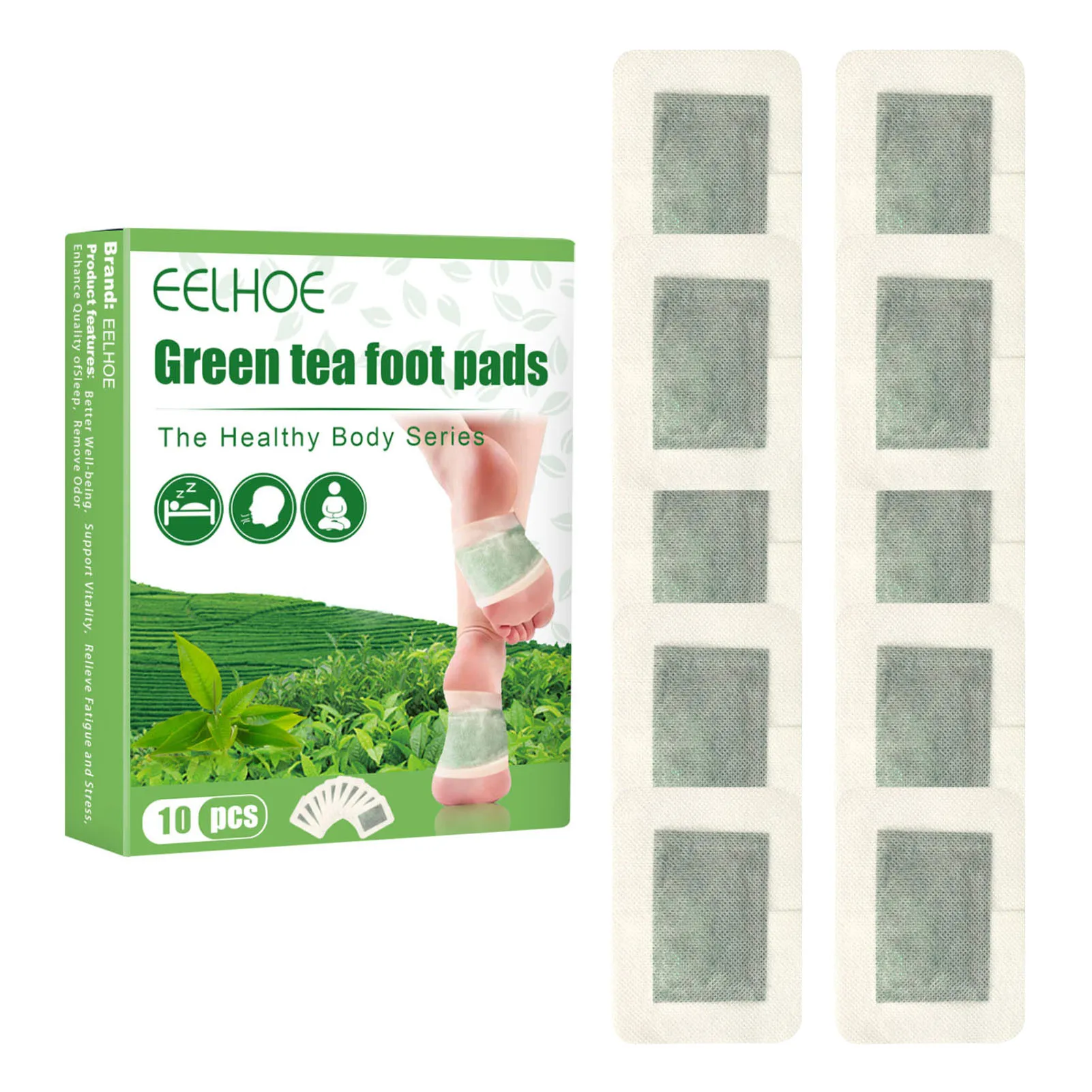 

10 шт., пластыри для ног, с зеленым чаем