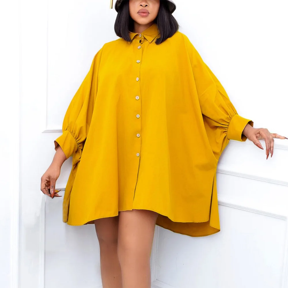 

Fashion Dresses Women 2023 Loose A Line Batwing Sleeve Knee Length Single Breasted Turn Down Collar Elegant Ladies Vestidos Hot