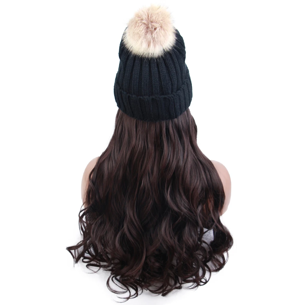 

Skiing Winter Hats Hair Wig Beanie Attached Hat Wig for Girl Hang Out Natural Cotton Made Winter Ladies Knitted Hat