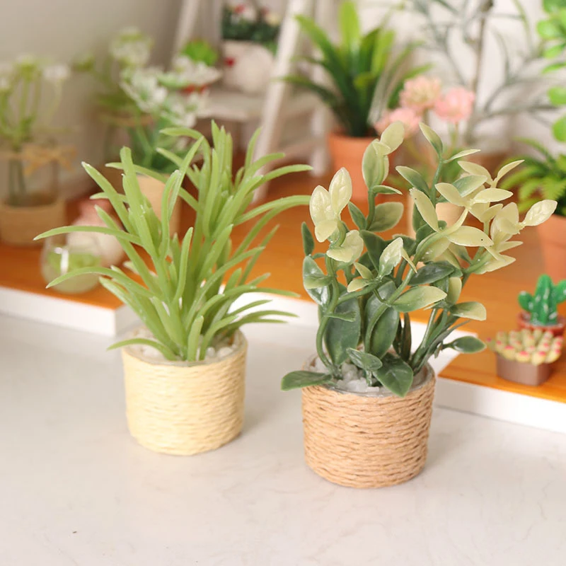 

Mini Cute Green Plant Pot Flower Vase Simulation Potted Plants 1:6 1:12 Dollhouse Miniature Dollhouse Furniture Home Decoration