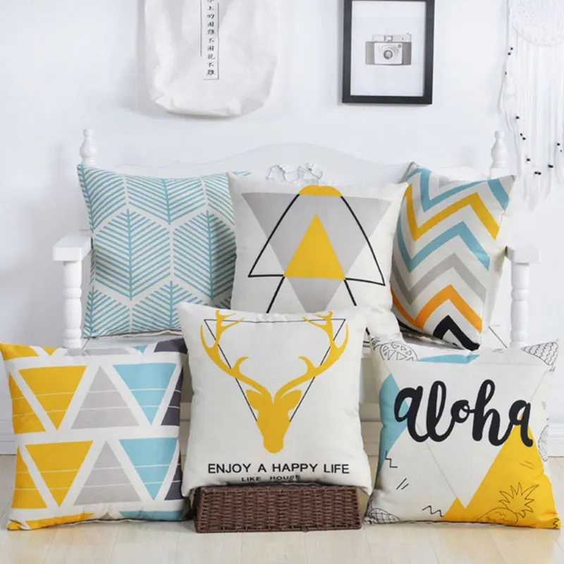 

Nordic Geometric Cushion Cover Yellow Geometry Decorative Pillows Linen Pillowcase Creative Home Decoration For Sofa Countryside
