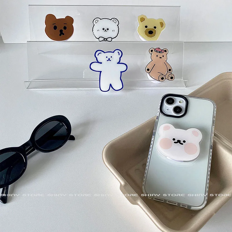 

50pcs Acrylic Irregular Bear Universal Phone Holder Griptok Support For Smartphone Grip Tok Folding Finger Stand Socket