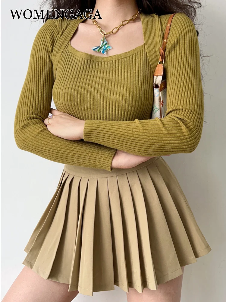

Shoulder Slim Sweet Simple Wrap Sweater Women Top Slim Square Collar Autumn Basics Tops Vintage Woman Sweater HBL8