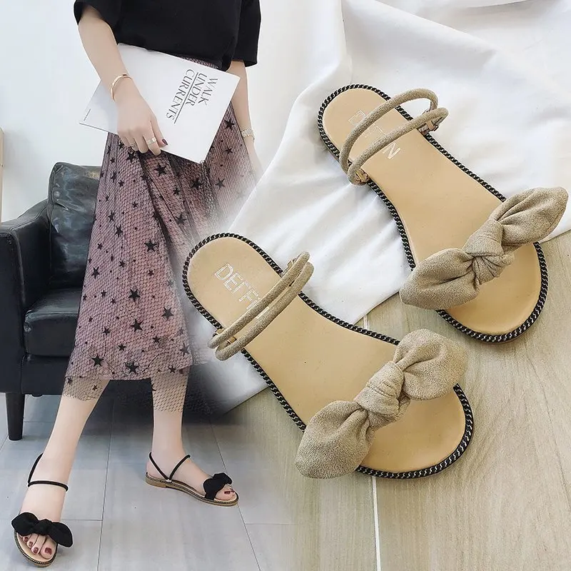 

Shoes Butterfly-Knot Low Slippers Flat Luxury Slides Summer Clogs Woman Shallow Pantofle Designer Beach 2023 Soft Hoof Heels Fab