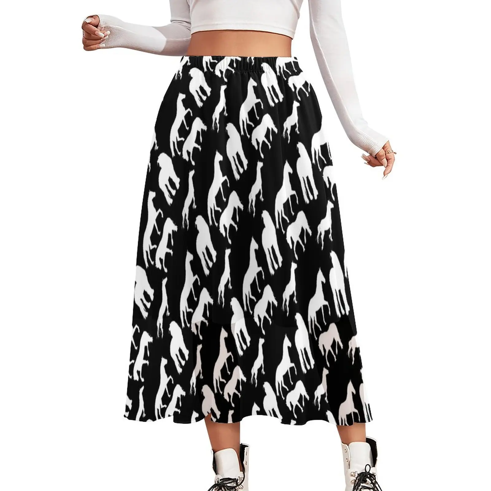 

White Horse Skirt Animal Silhouette Beach Boho Skirts High Waist Graphic Korean Fashion A-line Skirt Large Size