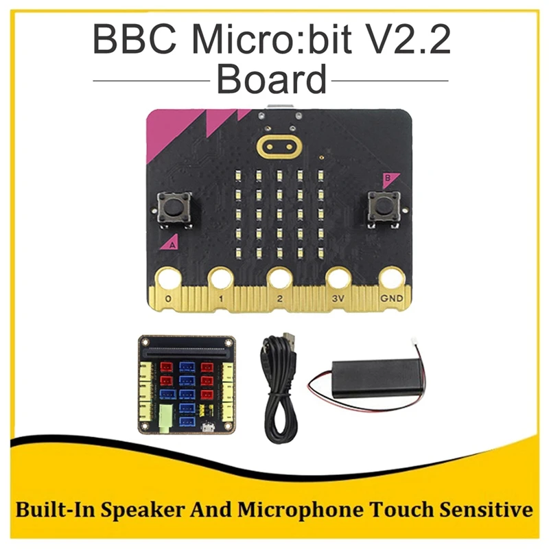 

Комплект BBC Micro:Bit V2.2, встроенный микрофон для динамика, сенсорная программируемая макетная плата «сделай сам» + плата адаптера Micro:Bit