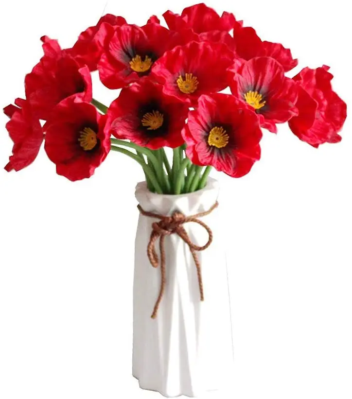 

Искусственные цветы Красного мака на ощупь, Декоративные искусственные цветы из искусственной кожи для свадьбы, праздника, букета невесты, ...