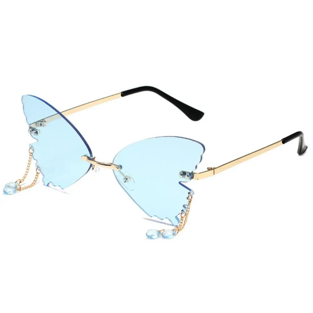 

Модные солнцезащитные очки-бабочки для женщин с УФ-защитой, винтажные металлические солнцезащитные очки без оправы в форме сердца, популярные дорожные искусственные декоративные очки