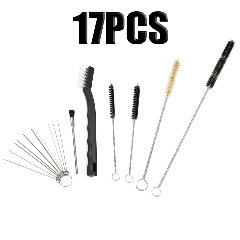 17pcs Spray Gun Pipe Cleaning Brush Auto Parts Cleaning Kit Nylon Needles Strip Brush  Carburetor Cleaning Tools