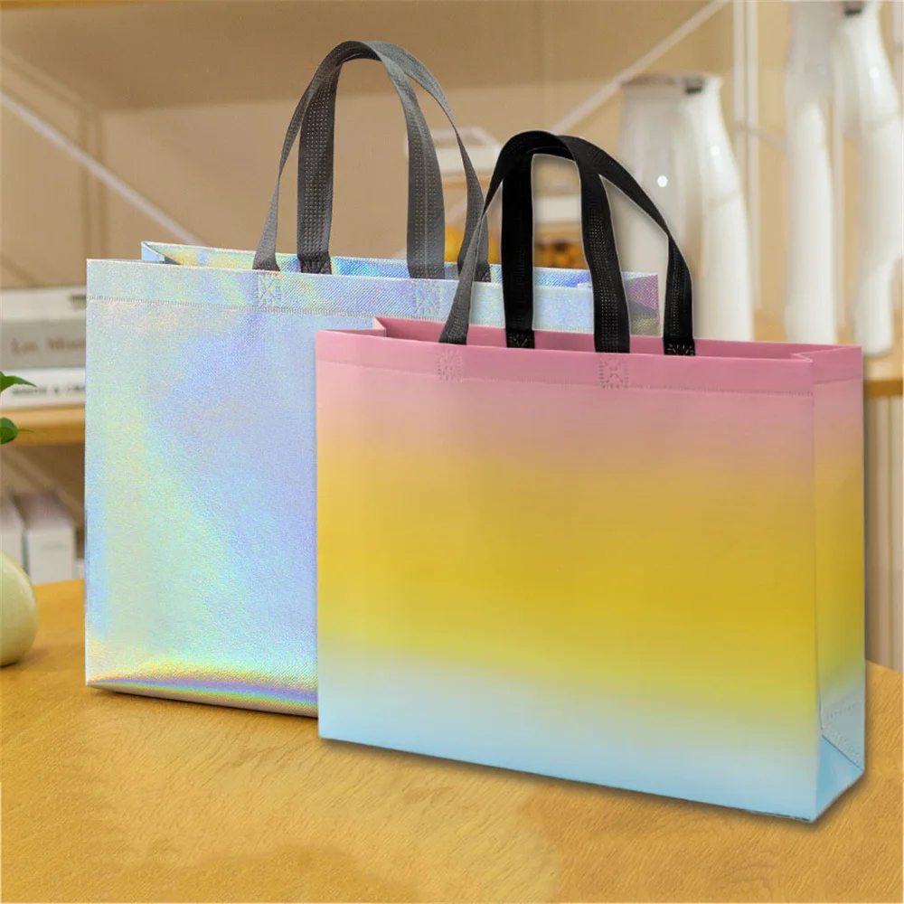 

Foldable Laser Shopping Bag Reusable Eco Tote Business Clothing Bag Waterproof Fabric Non-woven Bag Travel Storage Handbag