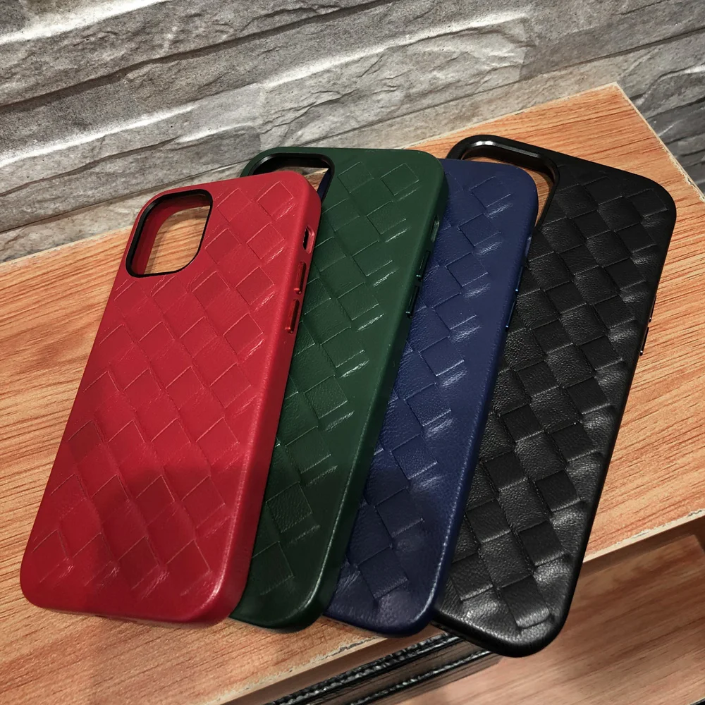 

NEW Genuine Leather Woven Case for iPhone 12 Pro Max Fashion Luxury sheepskin Phone Cases for 11 Xs Max Xr X Back Cover