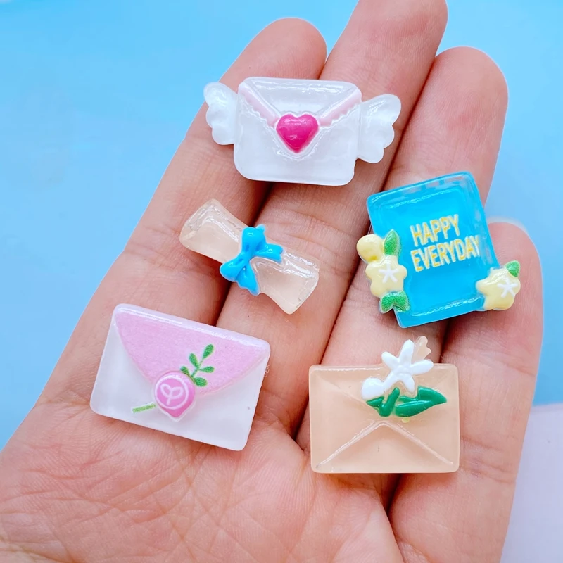 

10 шт. новый смешанный Мини милый мультяшный конверт с плоской задней стороной из искусственной смолы DIY Ювелирные изделия крафтовые украшен...