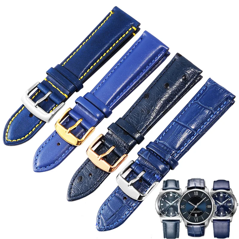 

Ремешок из натуральной кожи для наручных часов, сменный мужской и женский синий браслет, 12 13 14 15 16 17 18 19 20 21 22 23 24 мм