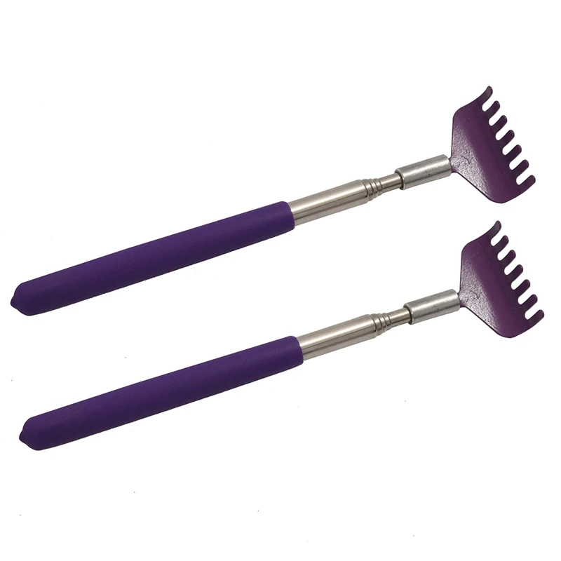 

2X Telescopic Stainless Steel Compact Scratching Tool Extendable 20-68Cm Back Scratcher Massager 5 Section (Purple)