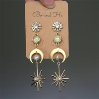 boho style inlaid pearl sun beaded moon crystal floral pendant earrings fashion charm womens drop earrings anniversary jewelry